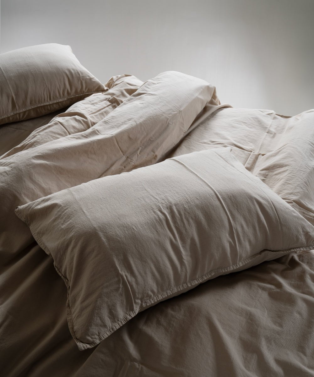 Stonewash 100% Soft Cotton Duvet Cover Set Oxford Tan