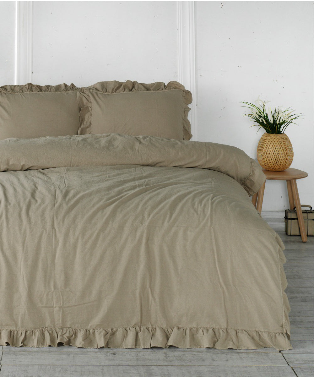 Exclusive Stonewashed 100% Cotton Duvet Cover Set - Oxfordtan