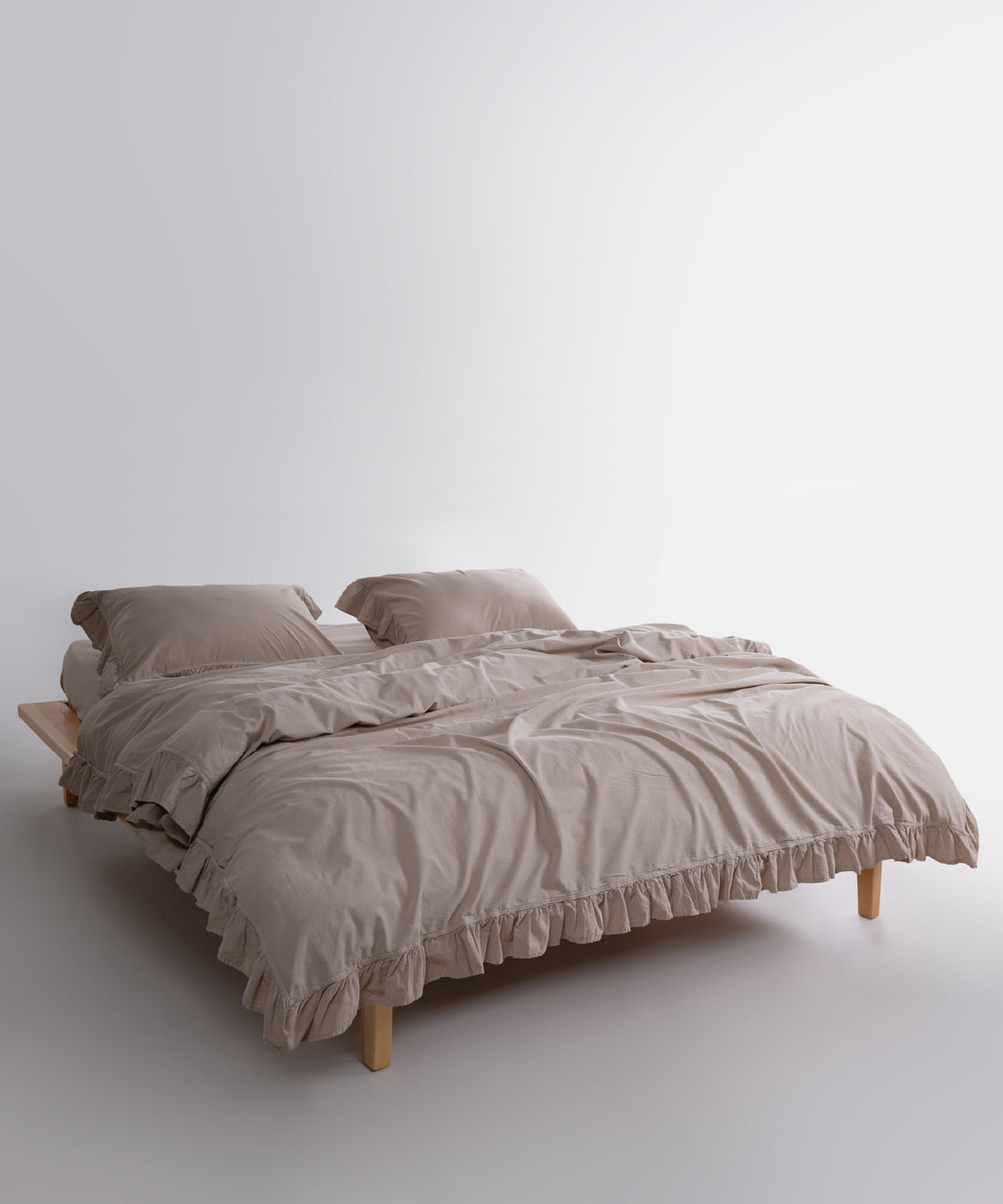 Stonewashed Exclusive 100% Soft Cotton Ruffled Duvet Cover Oxfordtan