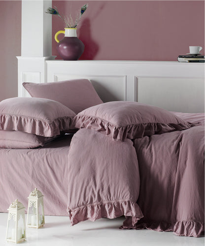 Exclusive Stonewashed 100% Cotton Duvet Cover Set - Pale Mauve