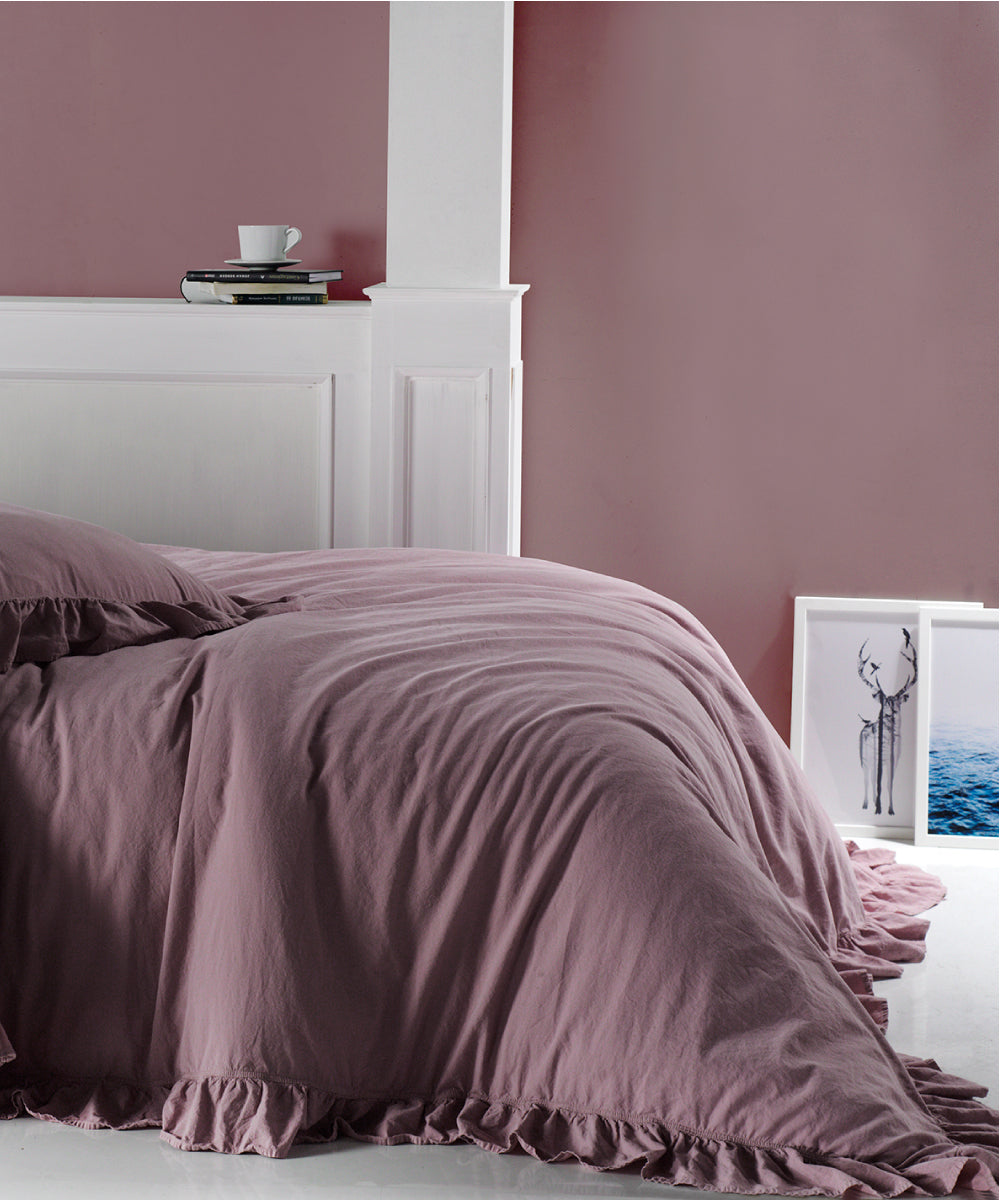 Exclusive Stonewashed 100% Cotton Duvet Cover Set - Pale Mauve