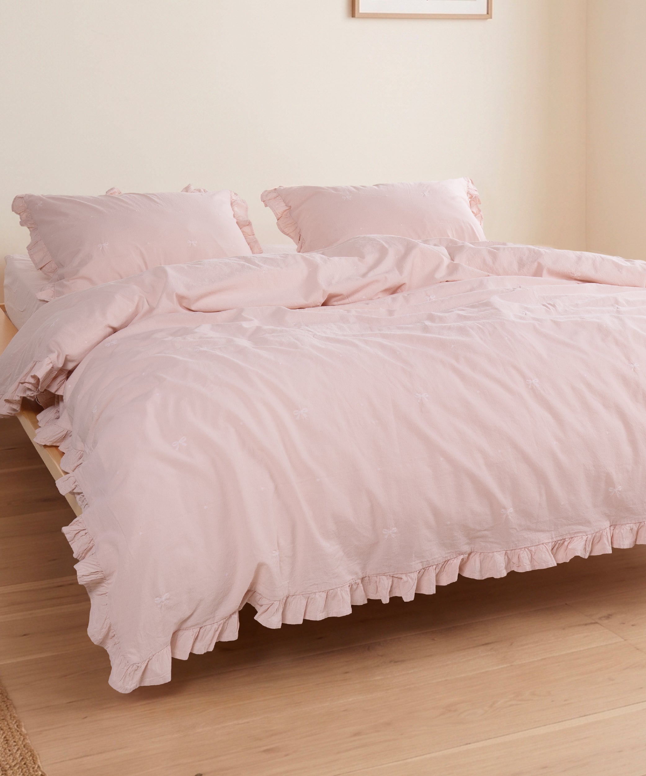 Stonewashed Ribbon Pristine 100% Cotton Duvet Cover Set | Ruffled