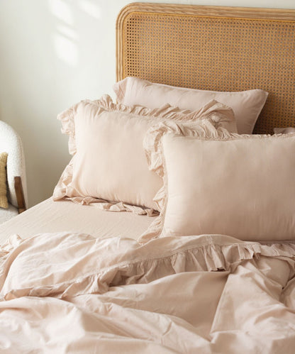 Exclusive Pristine Ruffled 100% Soft Cotton Pillowcases Pair - Stonewashed | Limasso