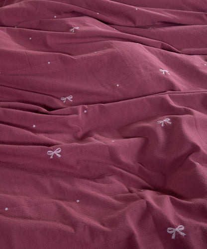 Stonewashed Ribbon Raspberry 100% Cotton Duvet Cover Set | Ruffled