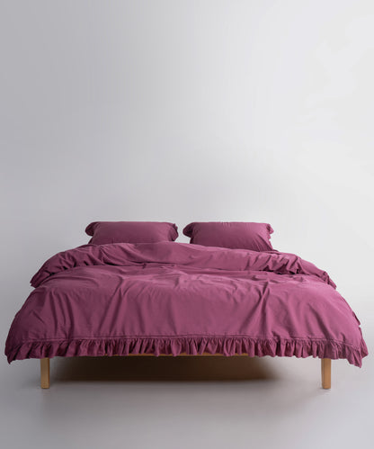 Stonewashed Exclusive 100% Soft Cotton Ruffled Duvet Raspberry