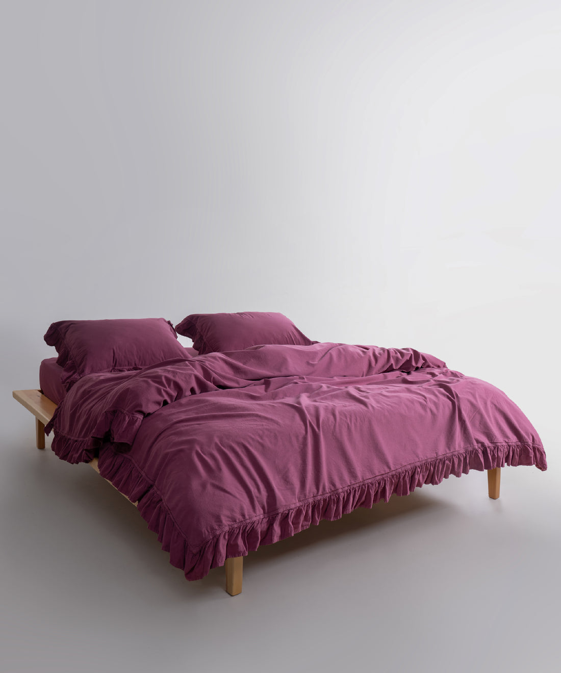 Stonewashed Exclusive 100% Soft Cotton Ruffled Duvet Cover Set Raspberry