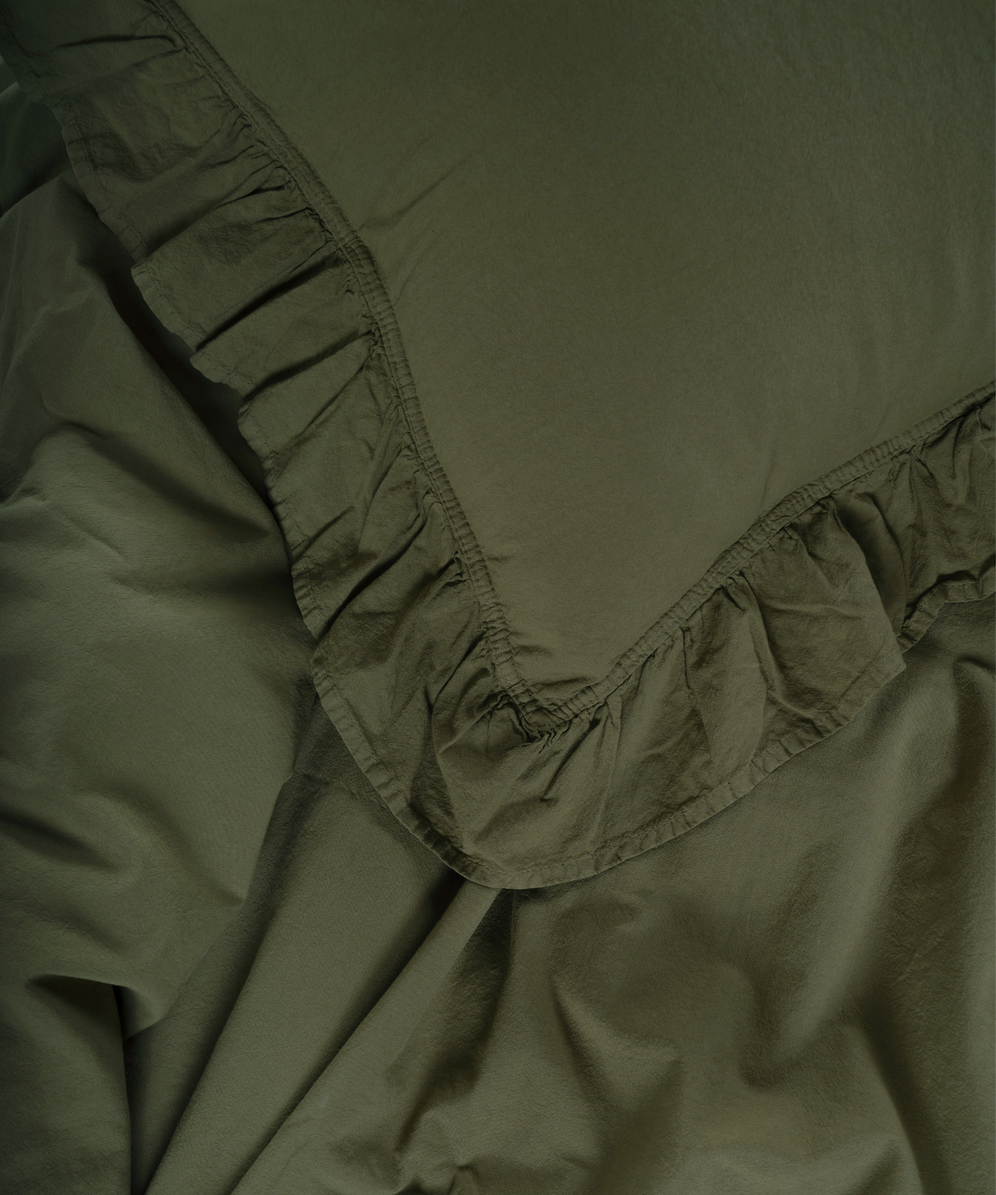 Elegant ruffle edge detailing on stonewashed cotton duvet cover set

