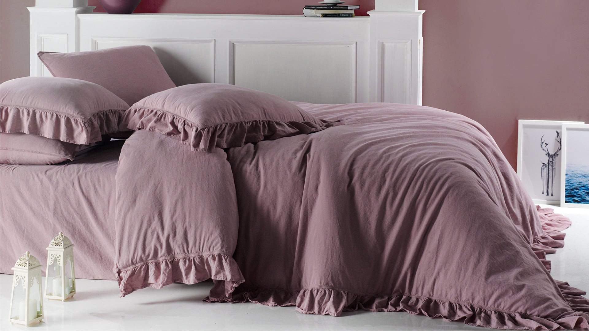 Exclusive Stonewashed 100% Cotton Duvet Cover Set - Pale Mauve