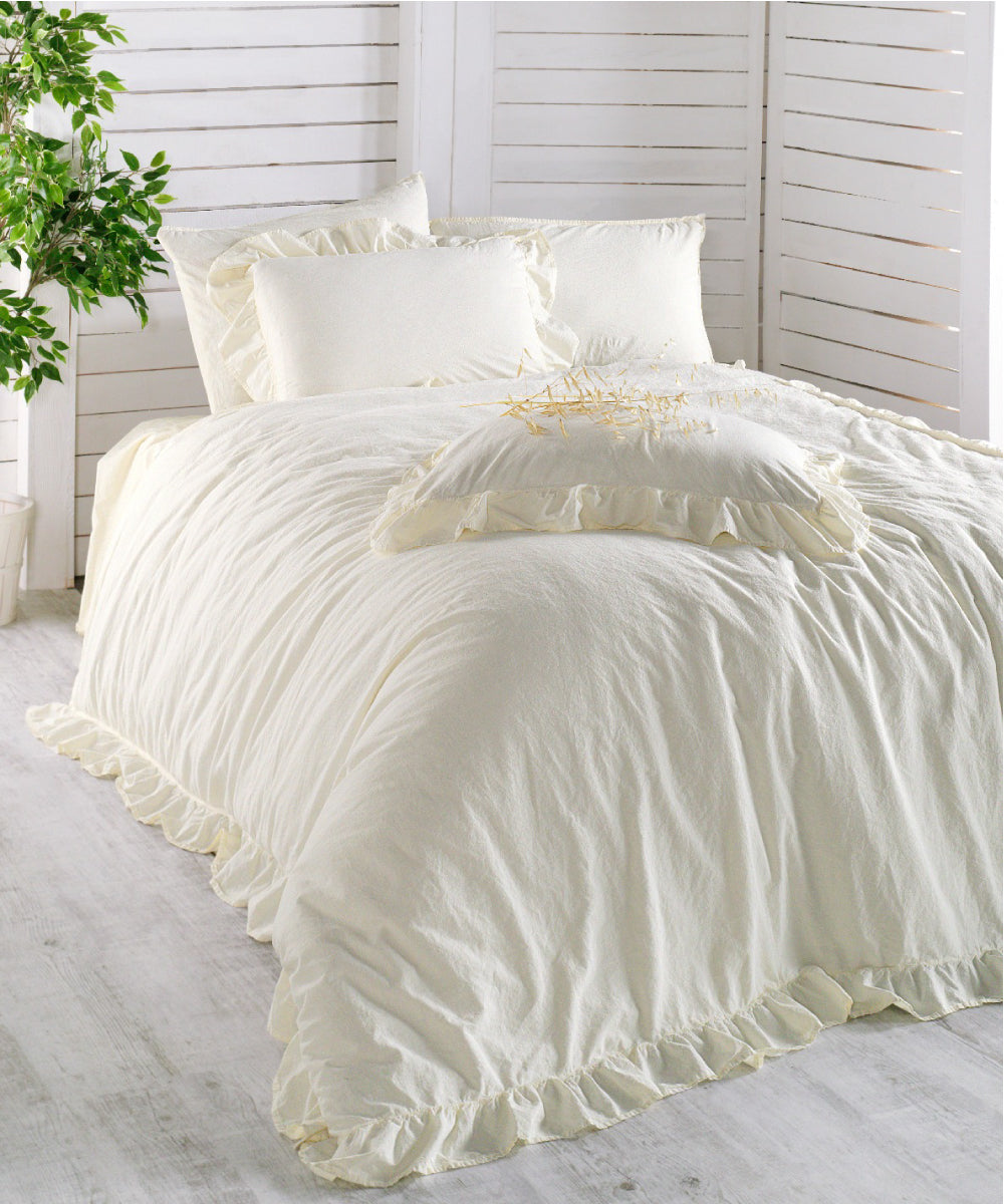 Exclusive Stonewashed 100% Cotton Duvet Cover Set - Snow White