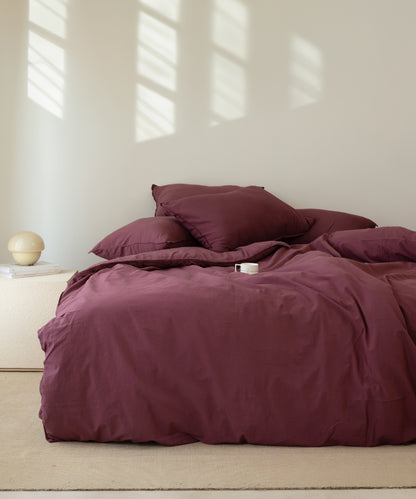 Stonewashed Ephesus 100% Soft Cotton Duvet Cover Set Raspberry