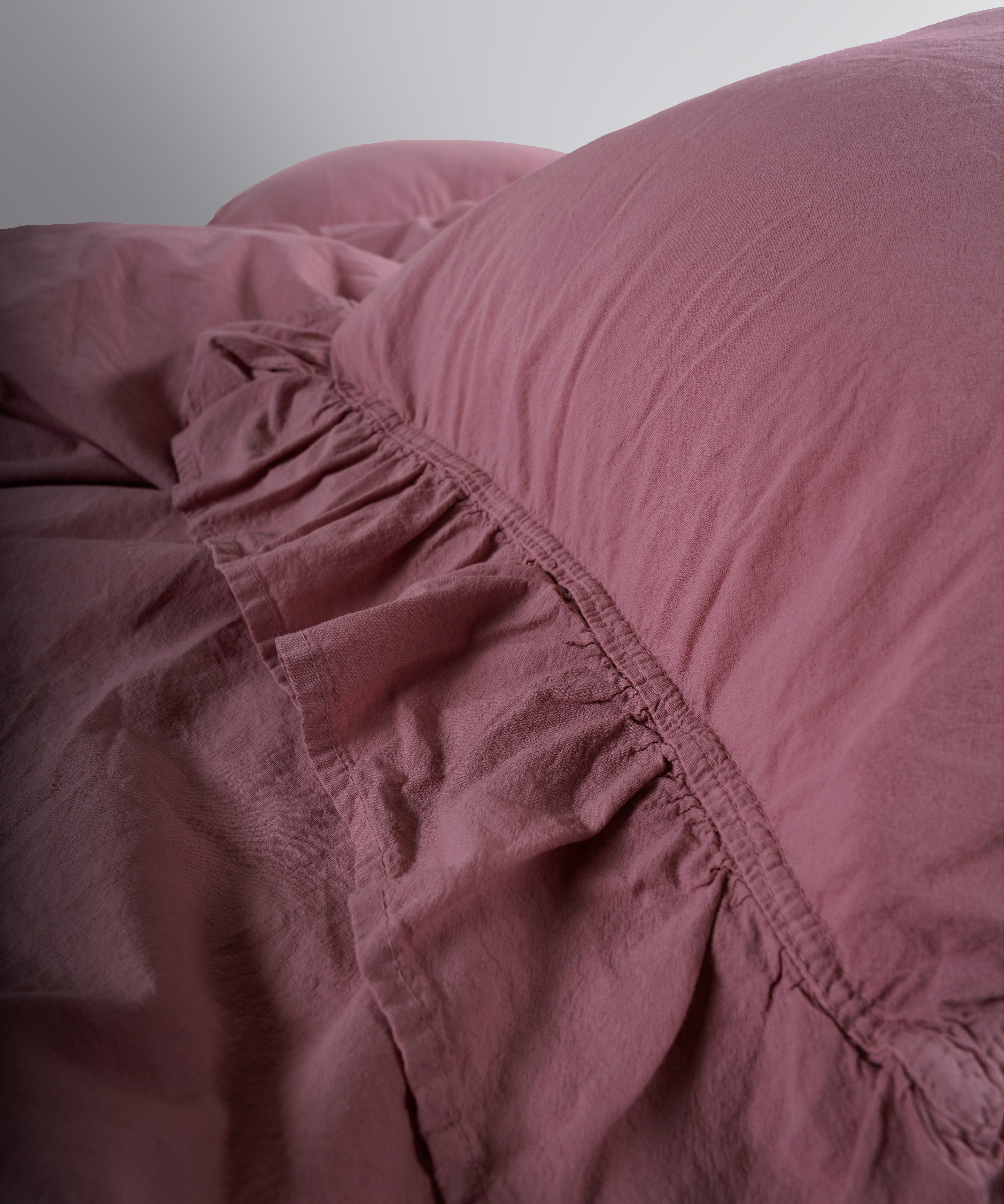 Ruffle edge detail on stonewash exclusive cotton duvet cover set in old rose