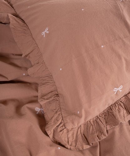 Stonewashed Ribbon Wood Smoke 100% Cotton Duvet Cover Set | Ruffled